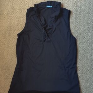 J. McLaughlin Catalina Top Ruffle Neck Navy Sleeveless Stretch Tank Size Medium